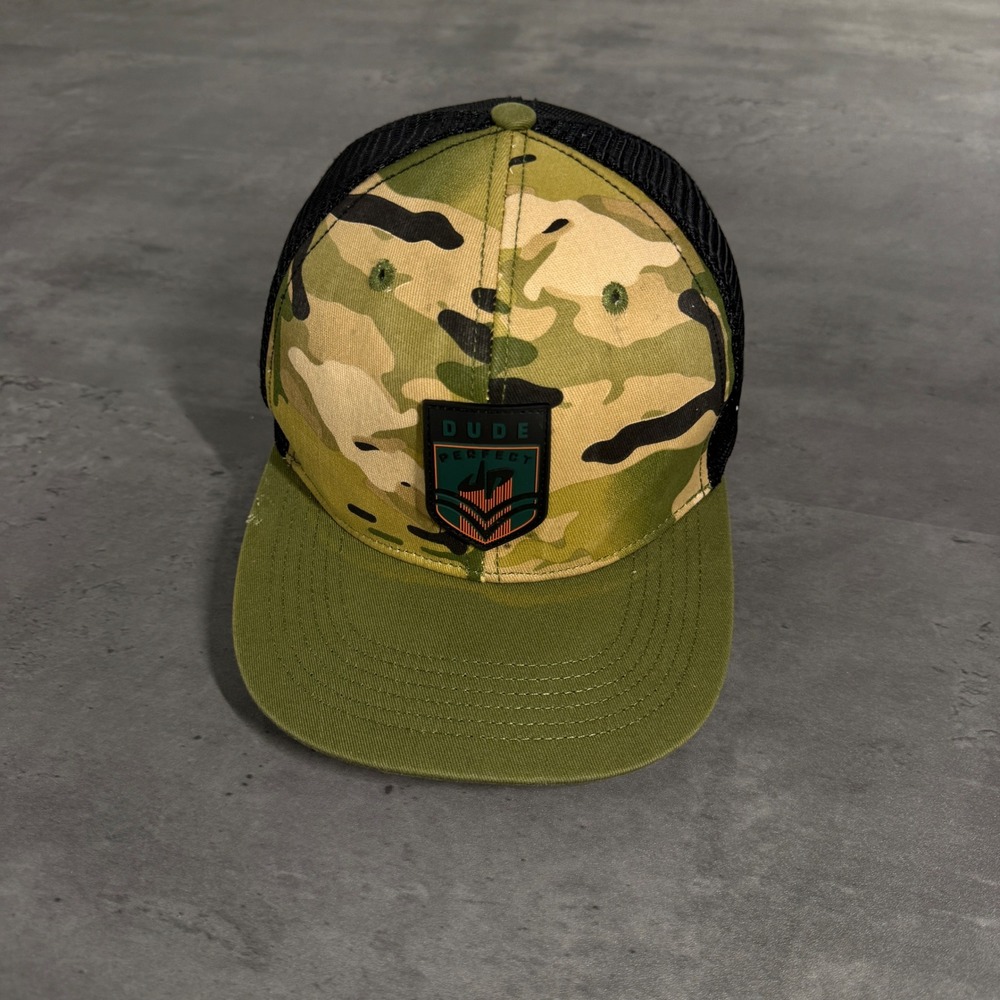 Dude Perfect Snapback Hat Mens Green Camo Black Mesh Youtube Viral Comedy Cap
